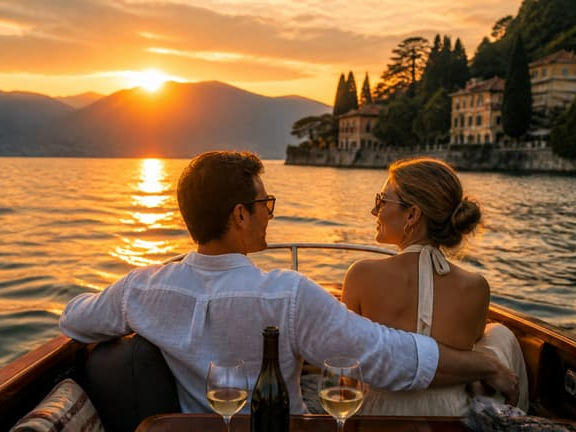 Sunset Aperitivo boat tour with wine on Lake Como